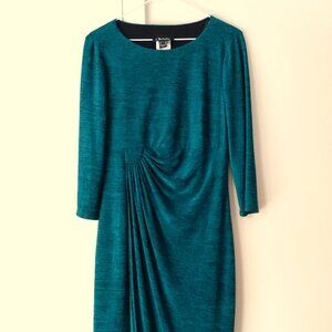 Vintage Teal Green Dress 35"B 31"W Shimmer Stretchy Gathered Waist